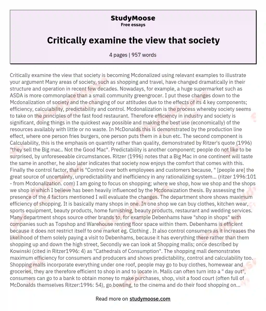 Critically examine the view that society essay