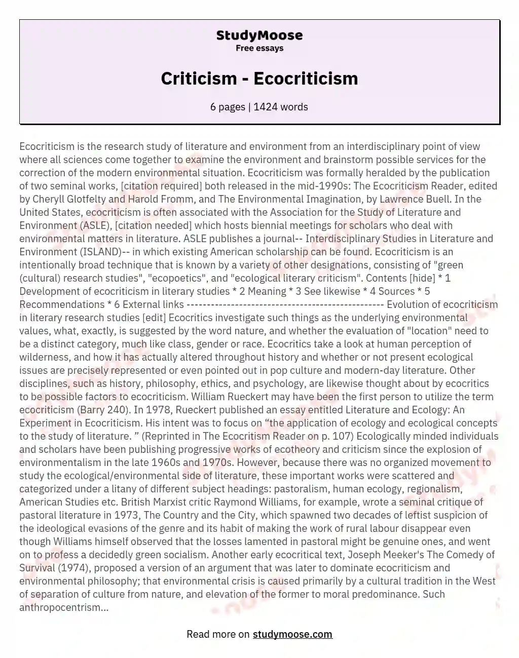 Criticism - Ecocriticism essay