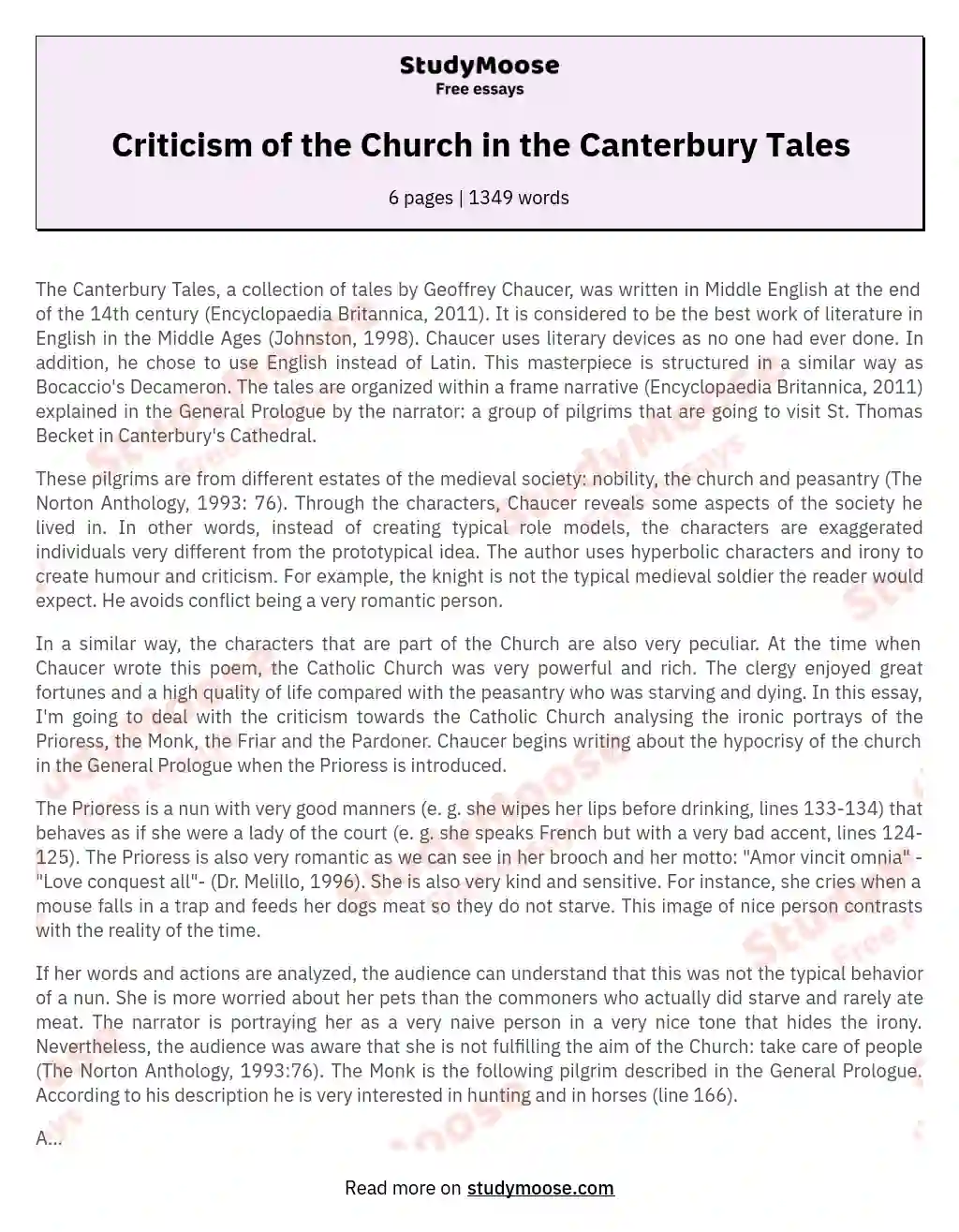 Criticism of the Church in the Canterbury Tales