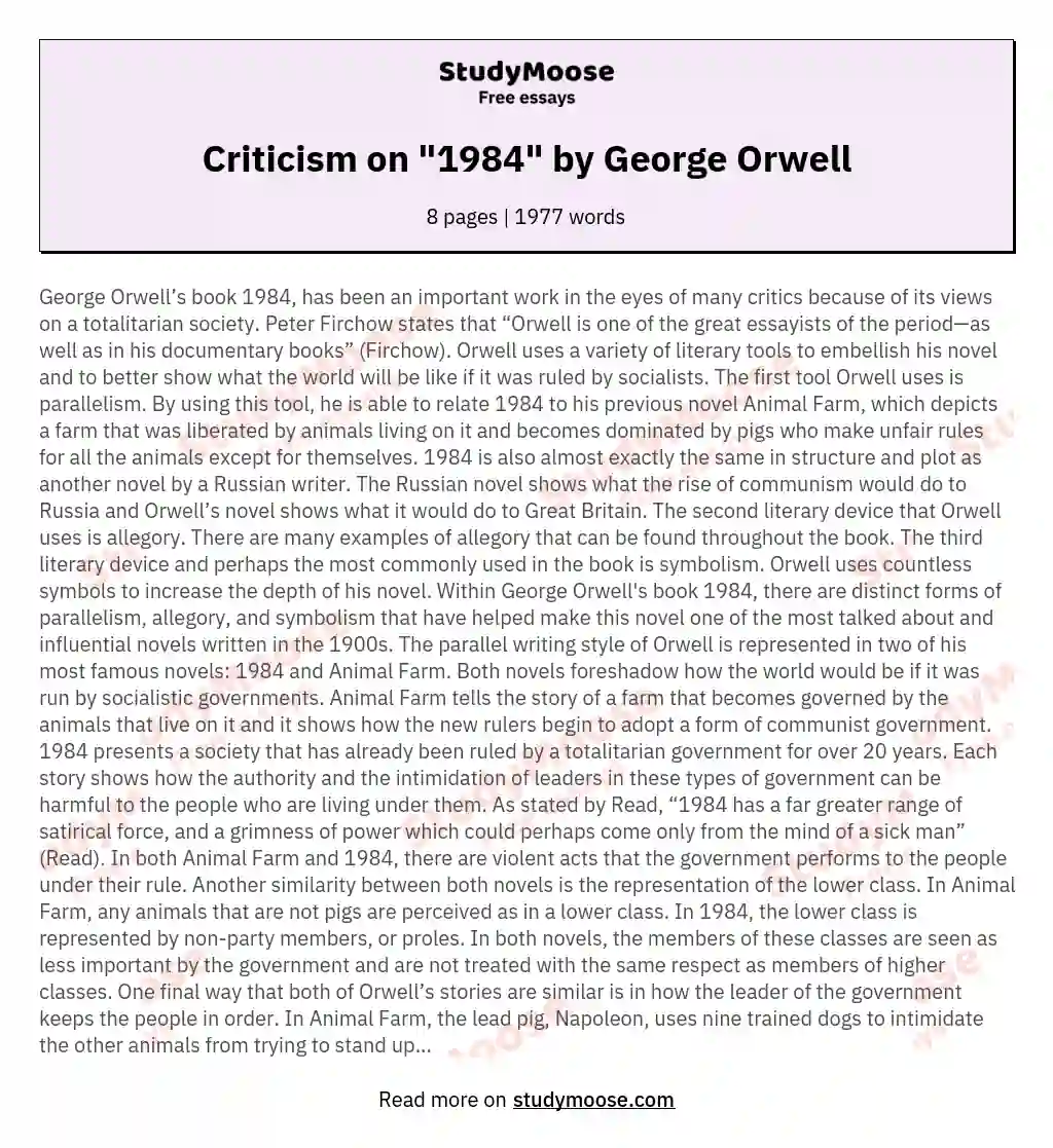 Criticism on "1984" by George Orwell