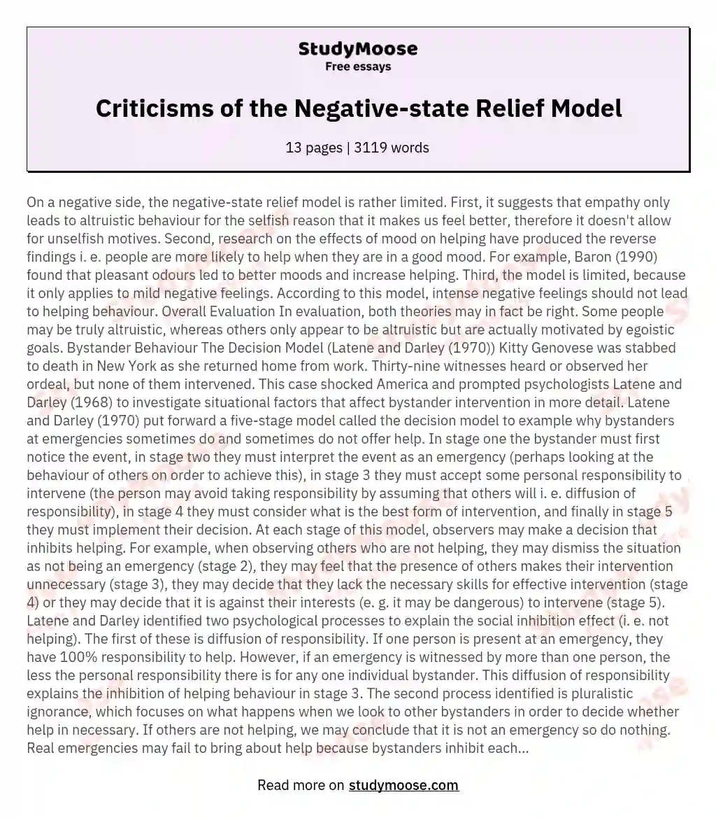 Criticisms of the Negative-state Relief Model
