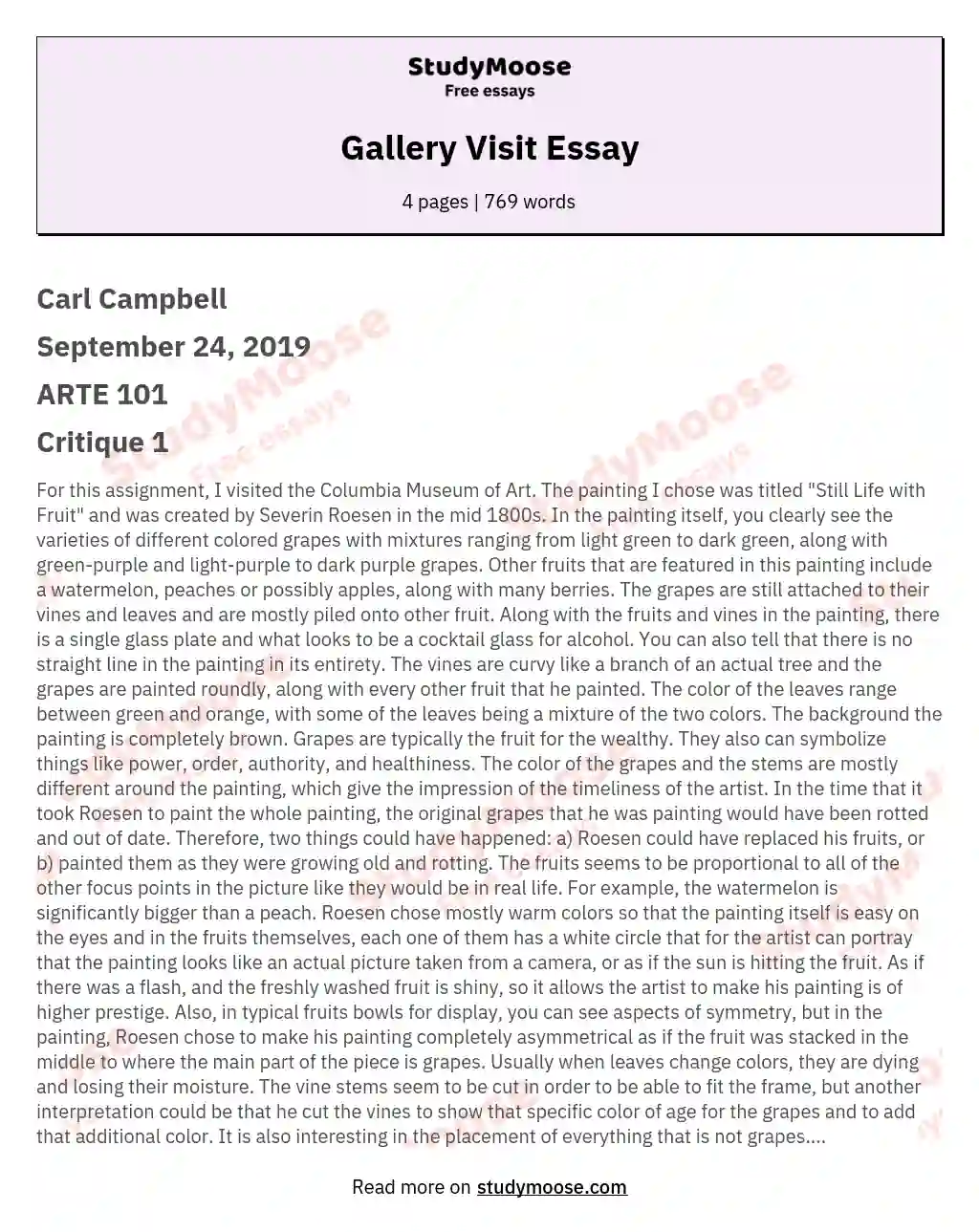 Gallery Visit Essay essay