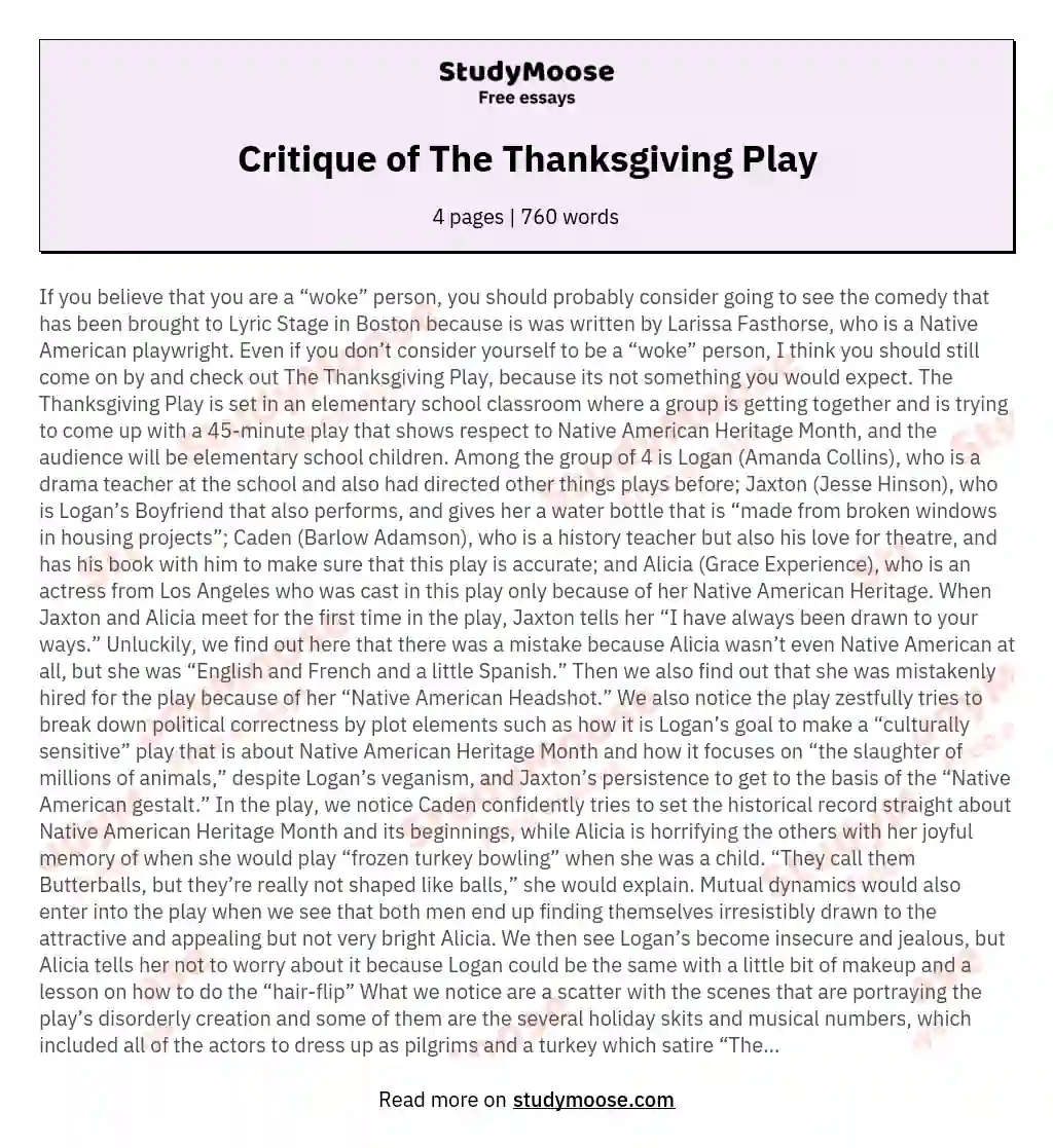 Critique of The Thanksgiving Play essay