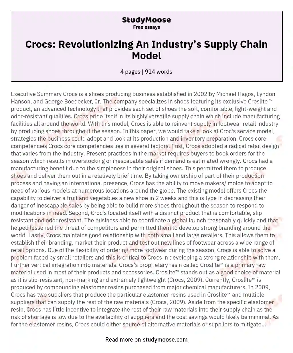 Crocs: Revolutionizing An Industry’s Supply Chain Model essay