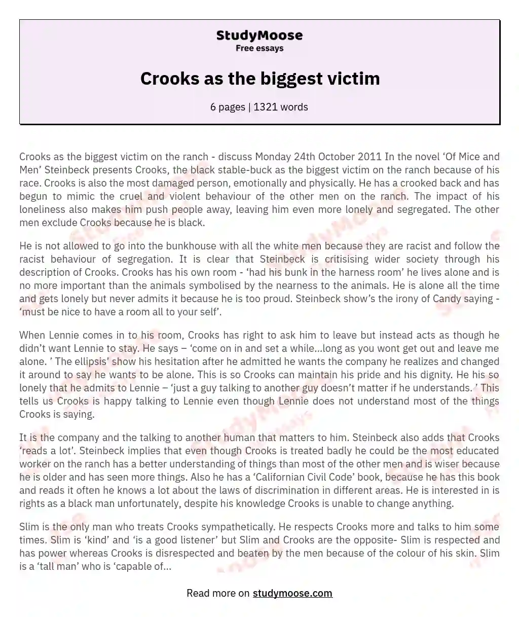 Crooks as the biggest victim essay