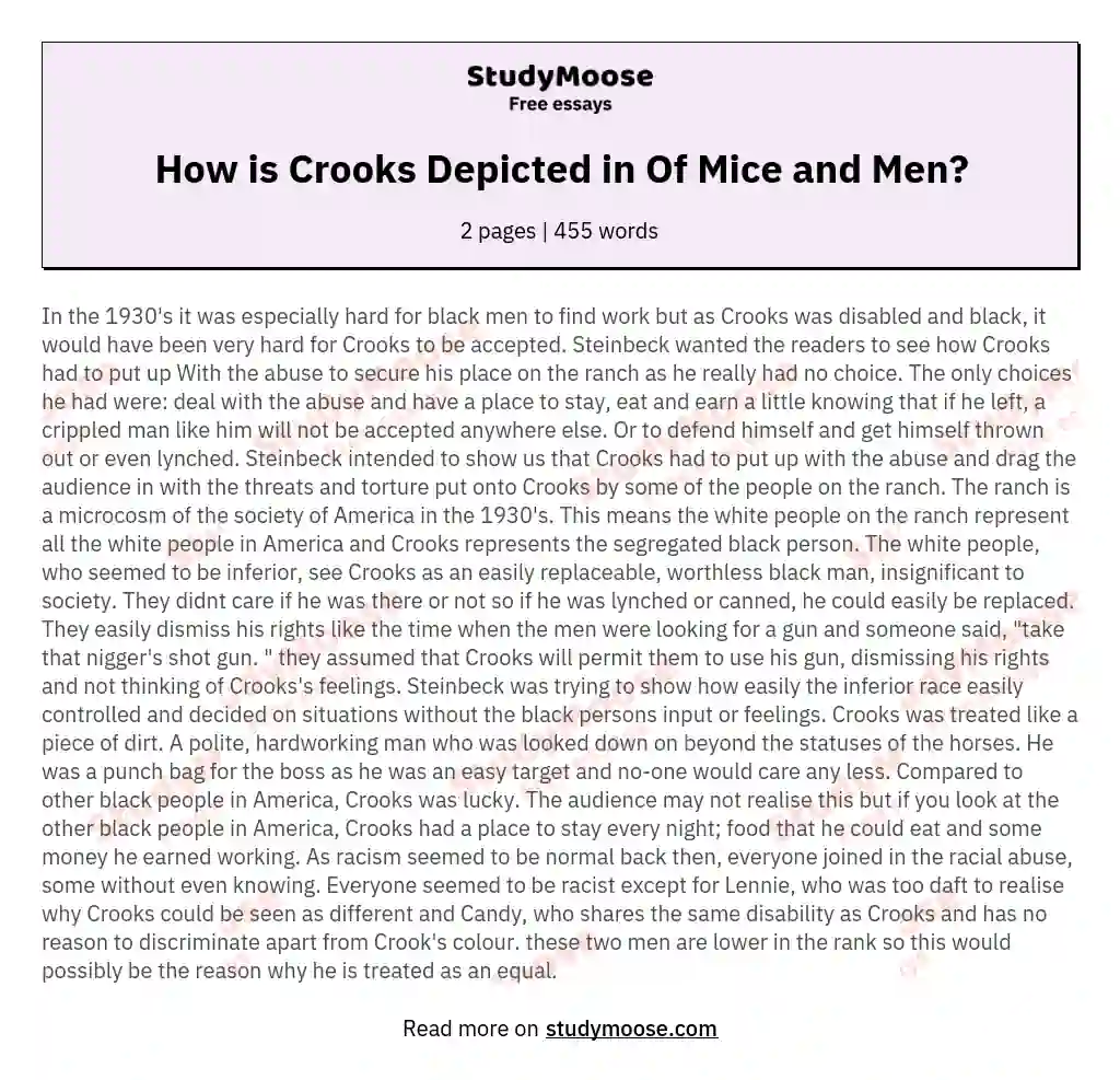 How is Crooks Depicted in Of Mice and Men? essay