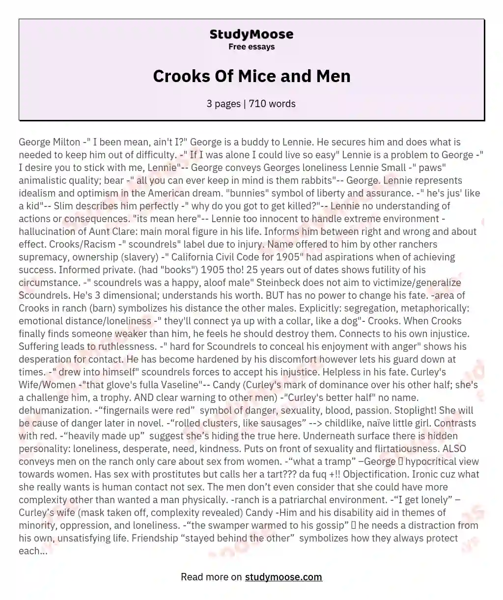 Crooks Of Mice and Men essay