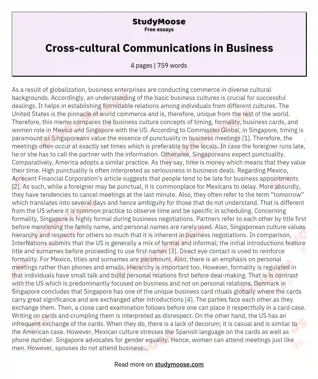 Cross-cultural Communications in Business essay