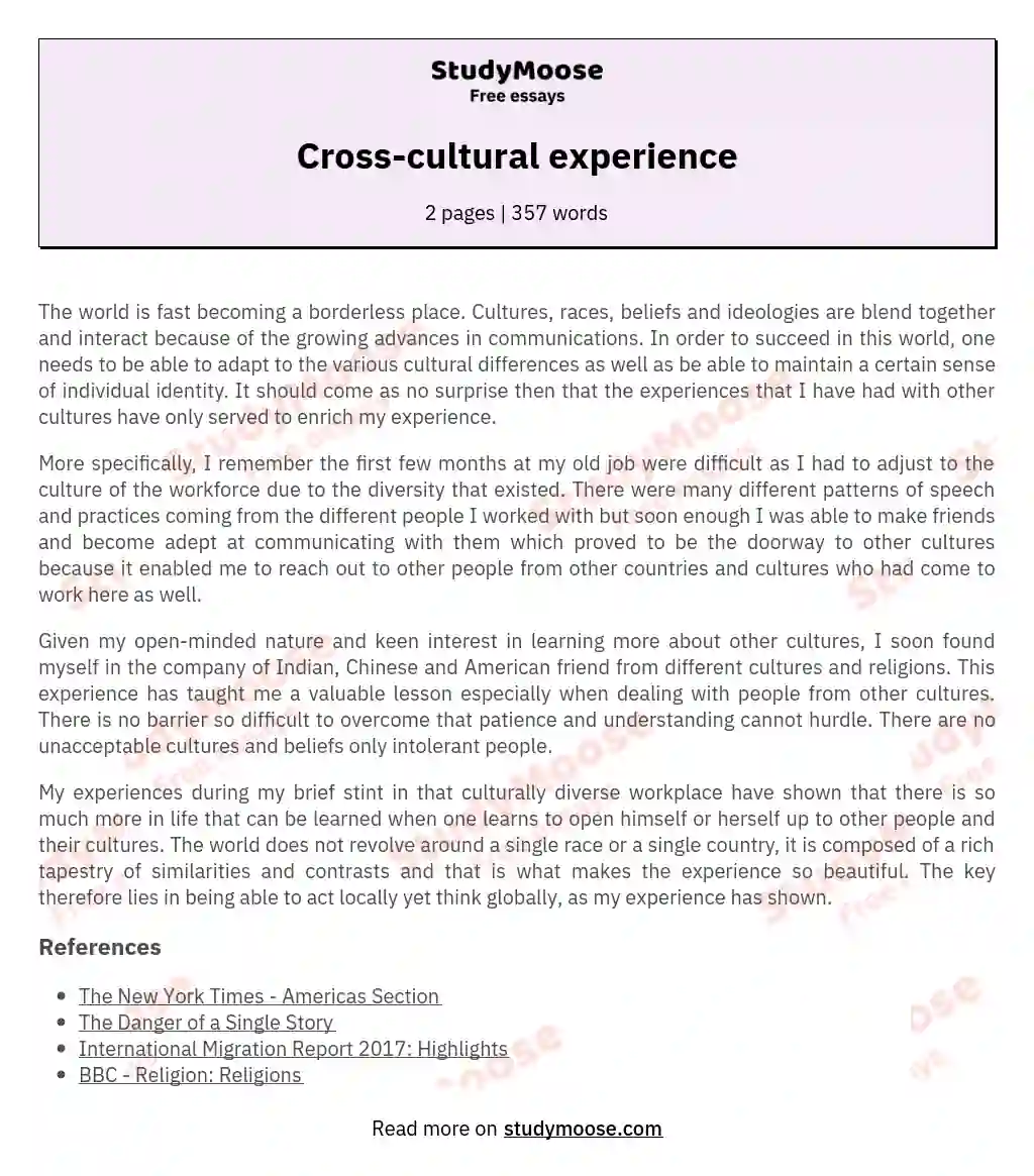 Cross-cultural experience essay