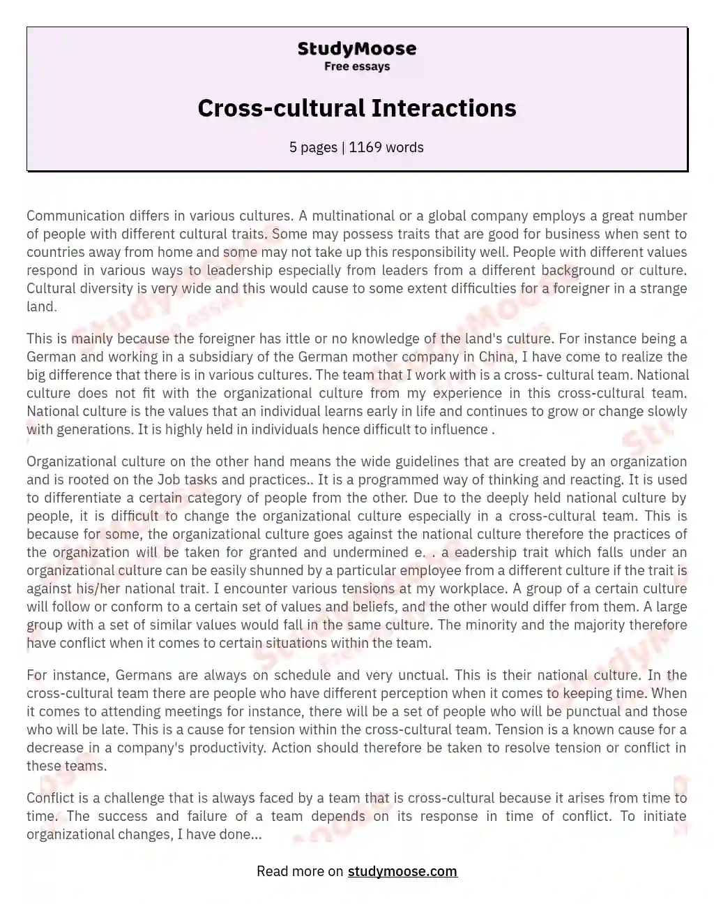 essay about cross cultural understanding
