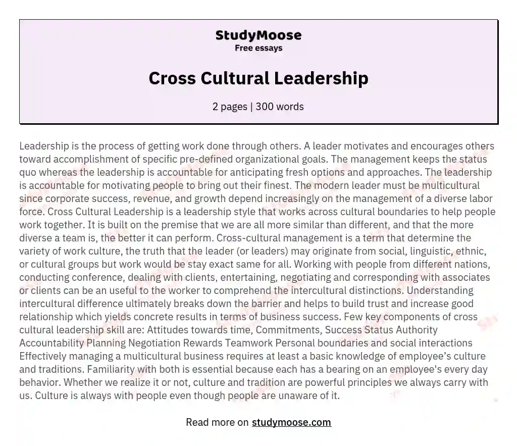 Cross Cultural Leadership essay