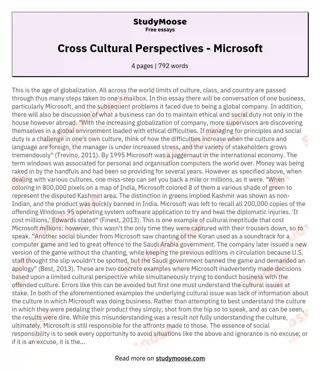 Cross Cultural Perspectives - Microsoft essay
