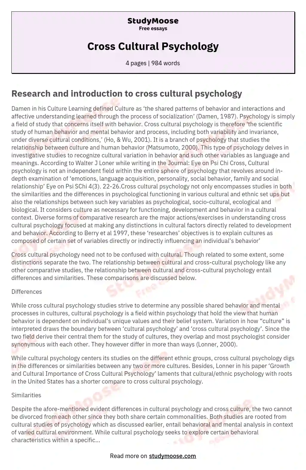 cross culture research paper