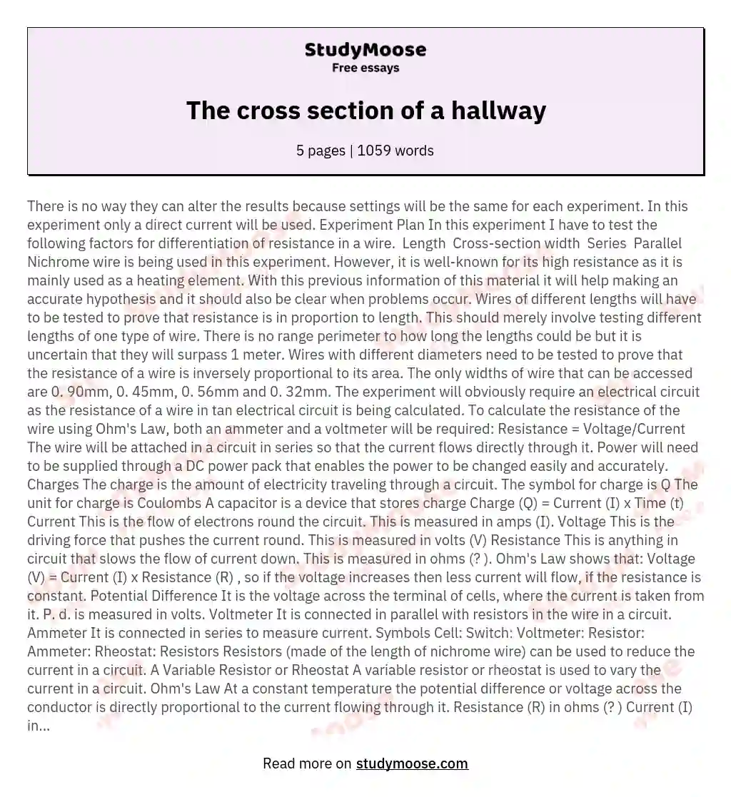 The cross section of a hallway essay