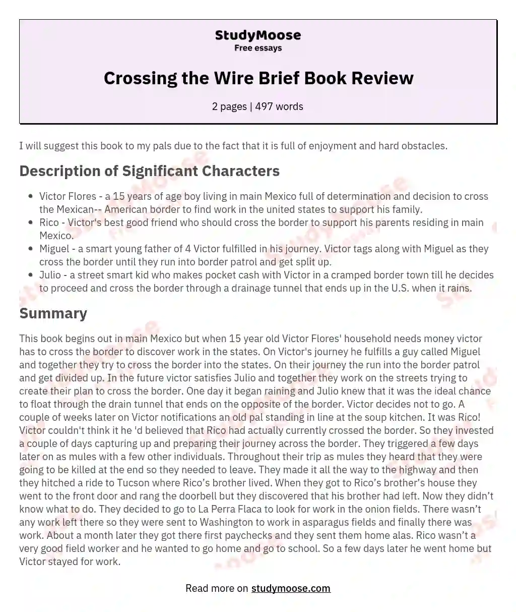 Crossing the Wire Brief Book Review