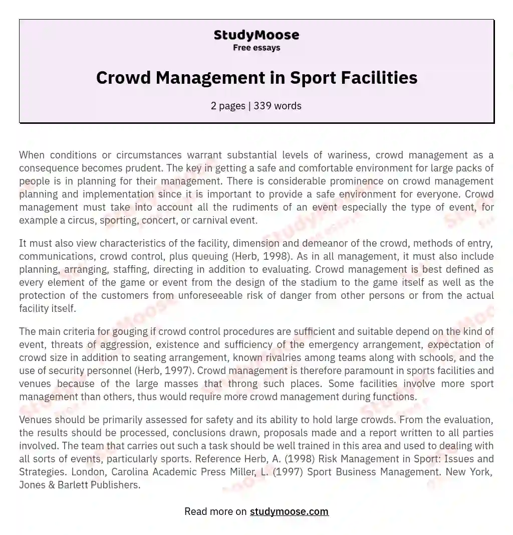 Crowd Management in Sport Facilities essay