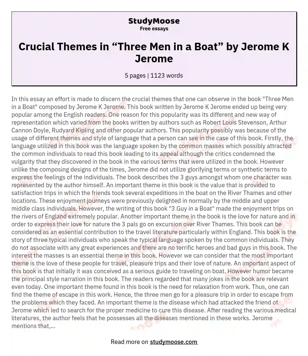 Crucial Themes in “Three Men in a Boat” by Jerome K Jerome