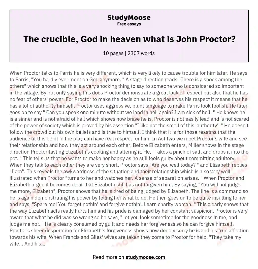 The crucible, God in heaven what is John Proctor?