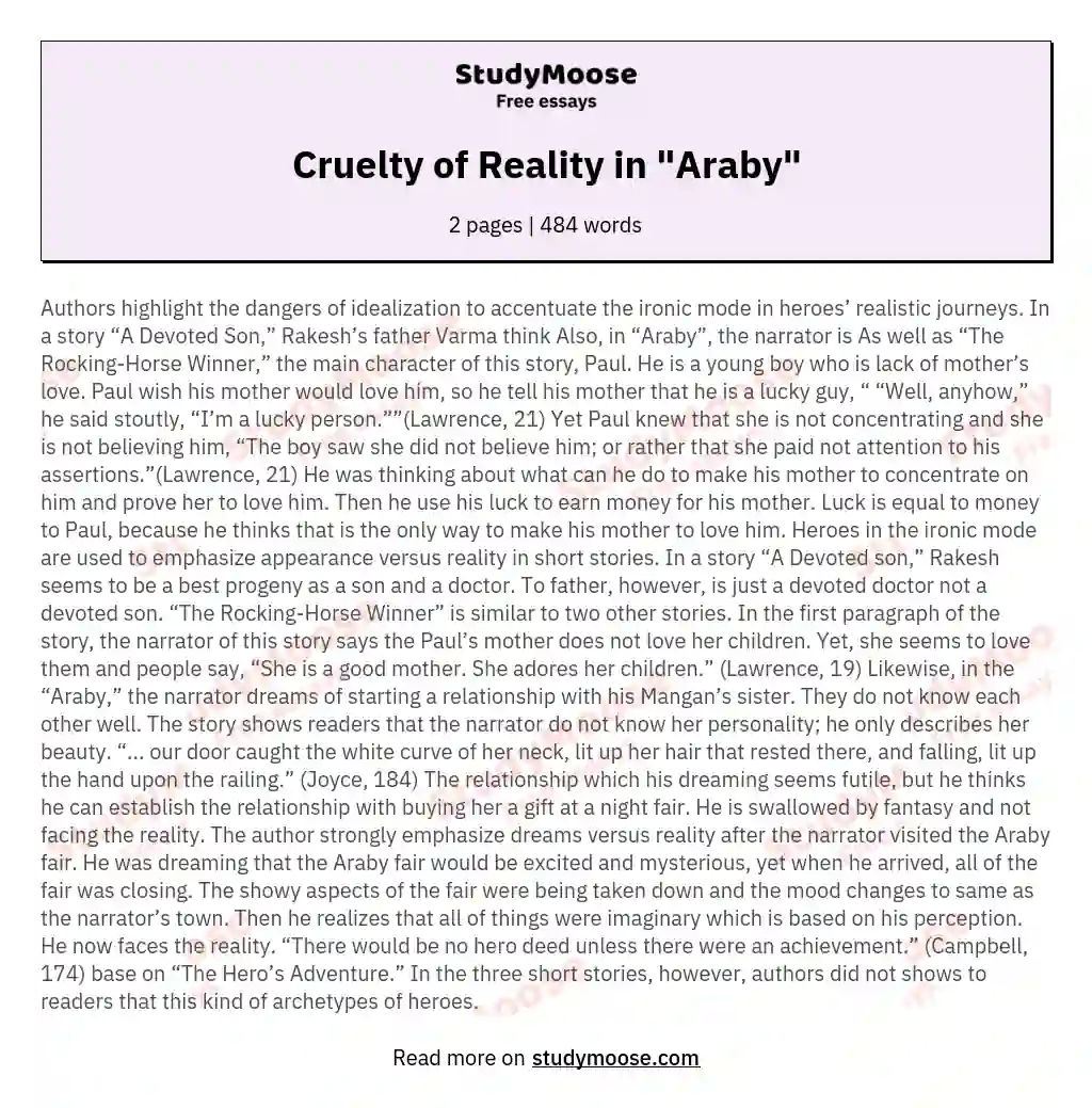Cruelty of Reality in "Araby" essay