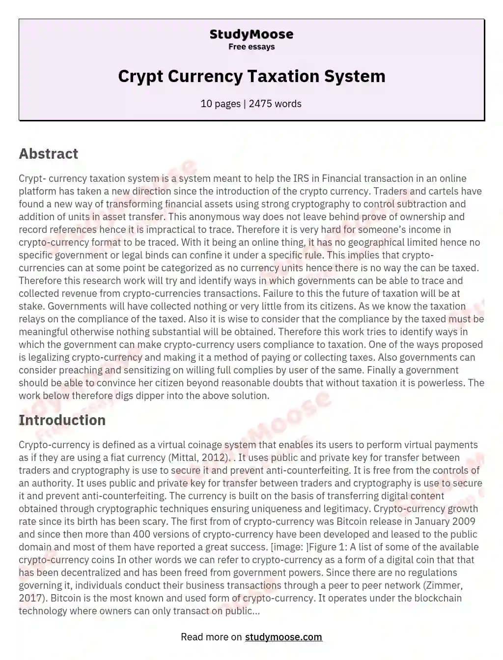 Crypt Currency Taxation System essay