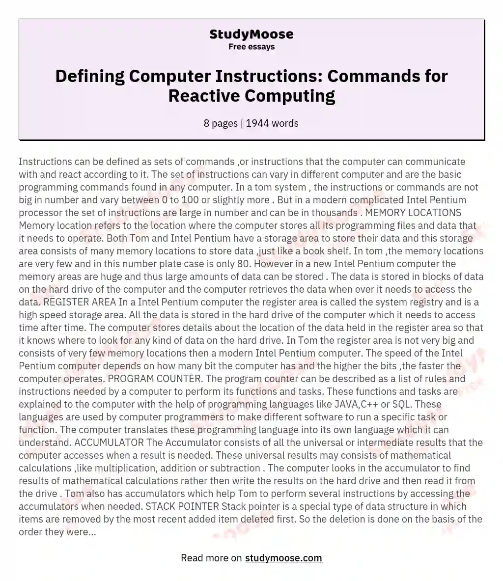 Defining Computer Instructions: Commands for Reactive Computing essay