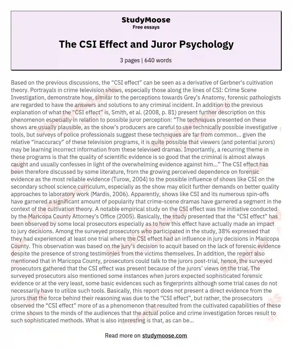 The CSI Effect and Juror Psychology essay