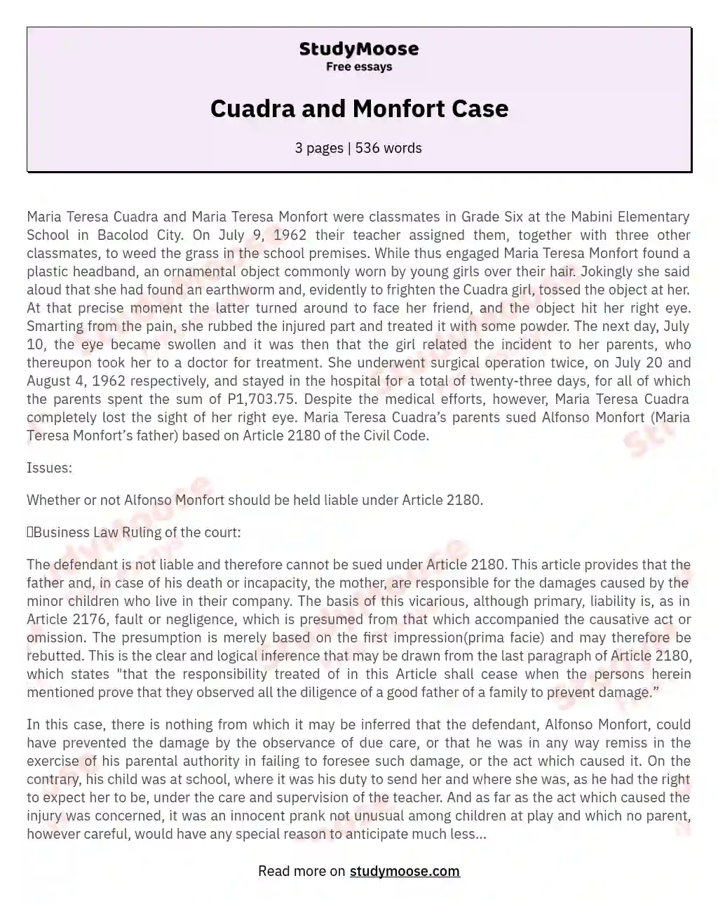 Cuadra and Monfort Case essay