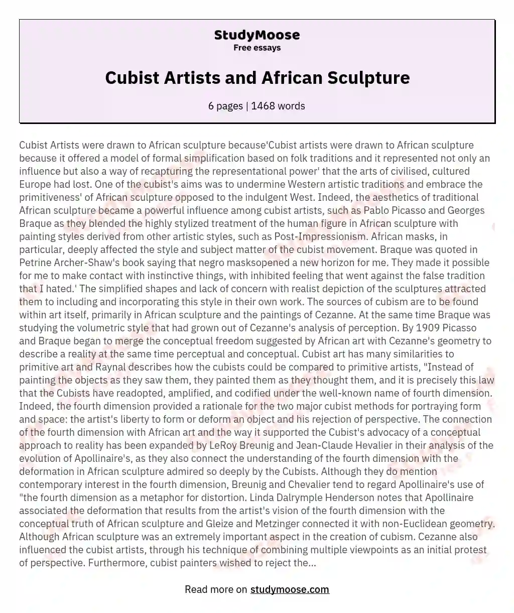 Cubist Artists and African Sculpture essay