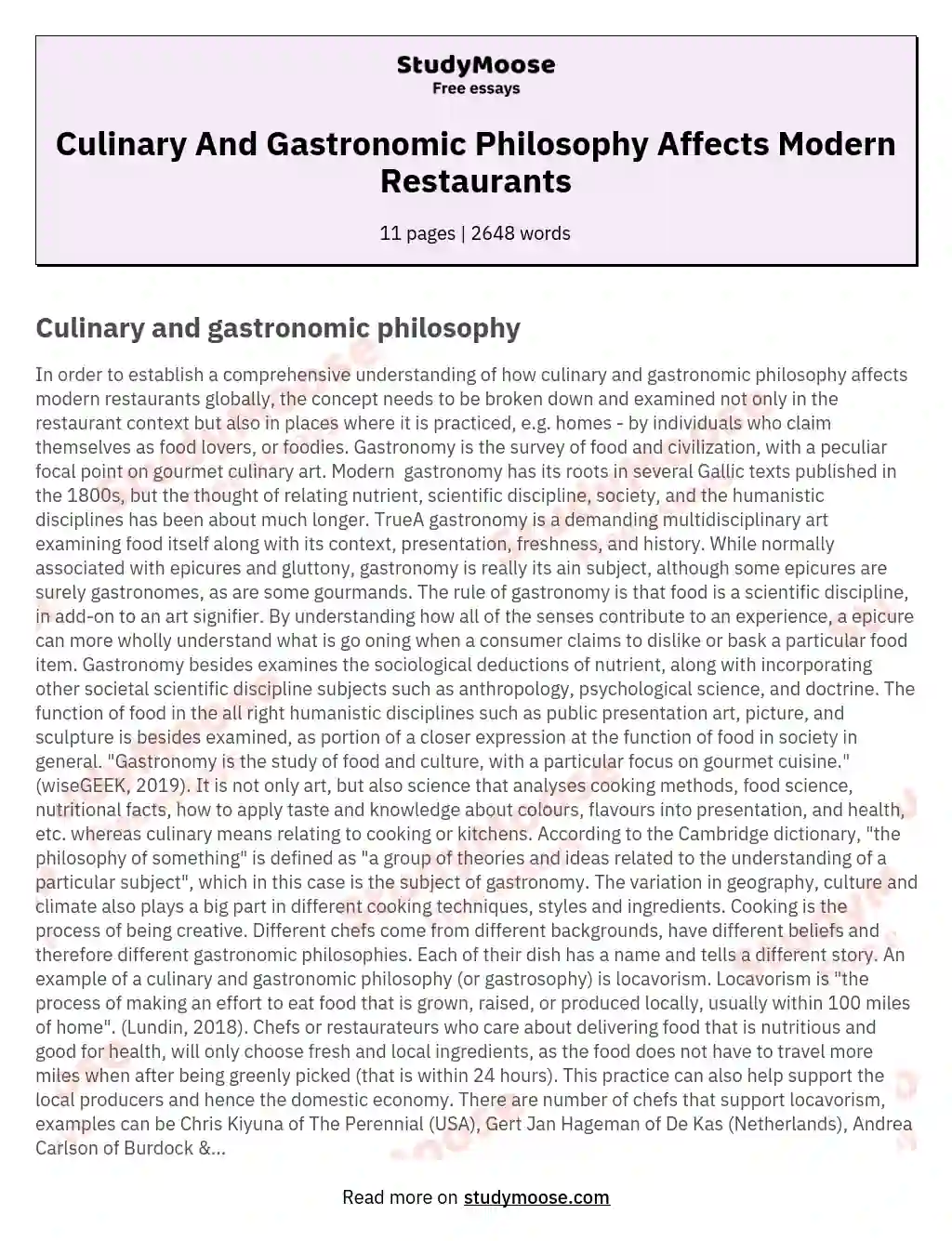 Culinary And Gastronomic Philosophy Affects Modern Restaurants