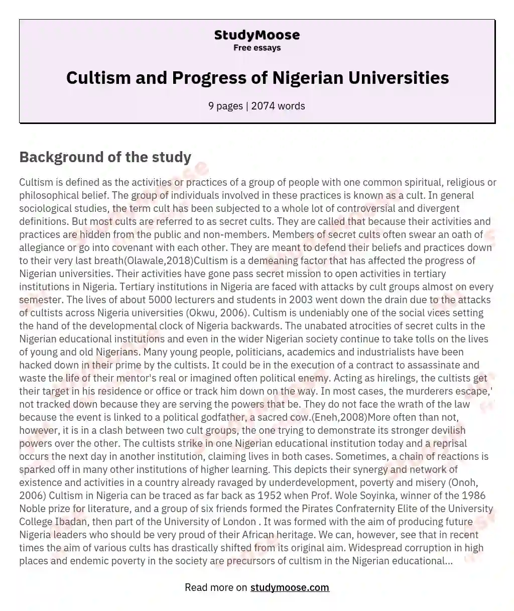 Cultism and Progress of Nigerian Universities essay