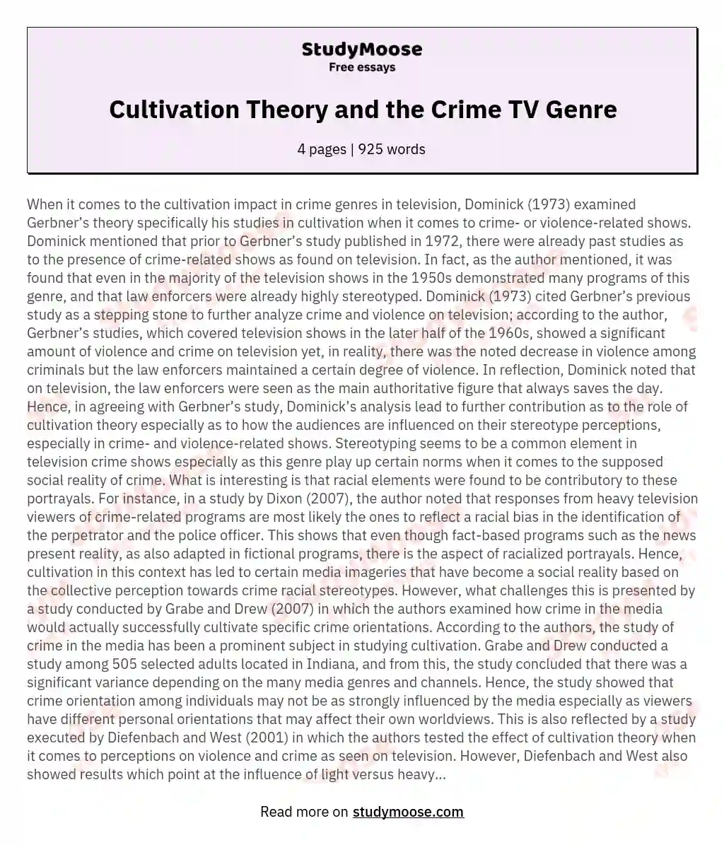 Cultivation Theory and the Crime TV Genre essay