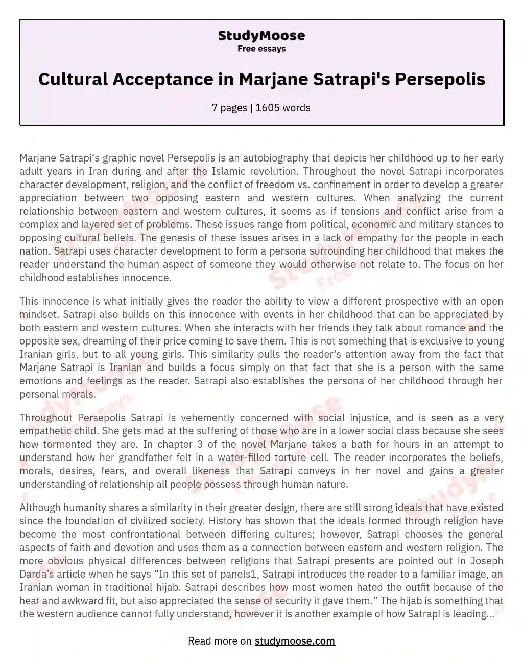 Cultural Acceptance in Marjane Satrapi's Persepolis