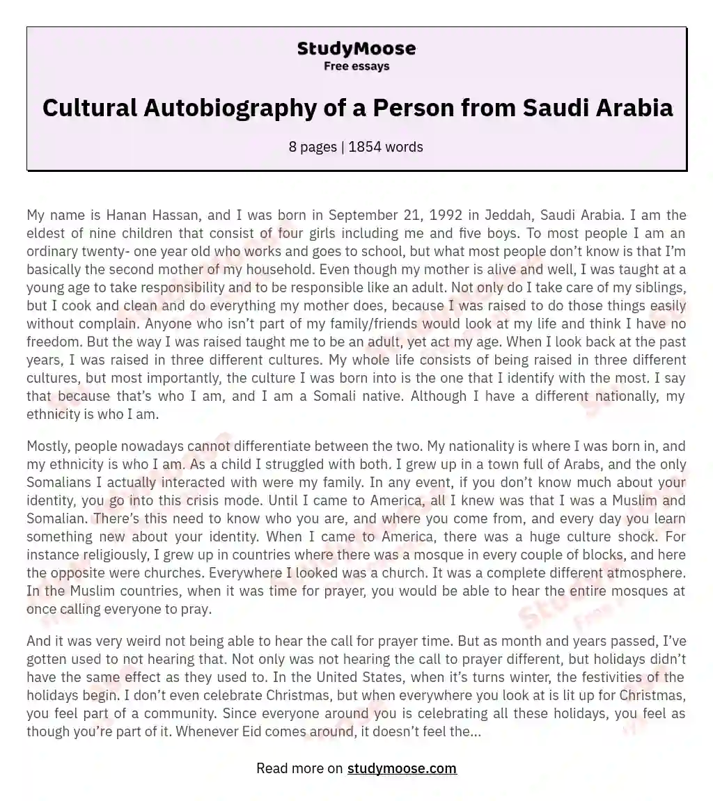 Cultural Autobiography of a Person from Saudi Arabia