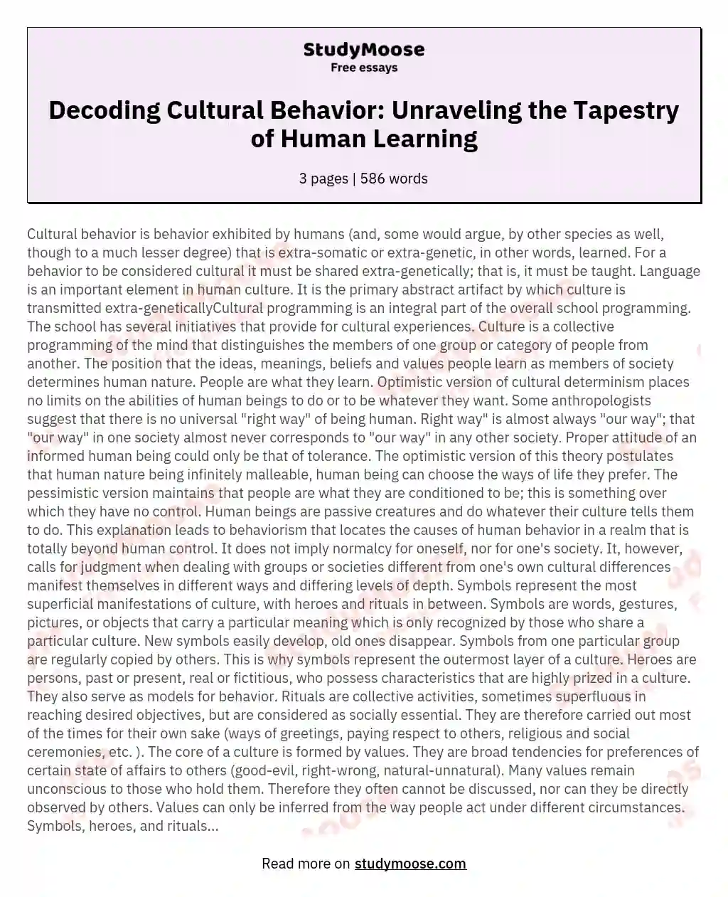 Decoding Cultural Behavior: Unraveling the Tapestry of Human Learning essay