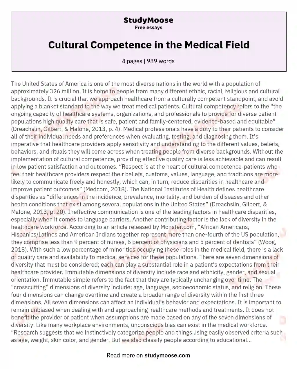 Cultural Competence in the Medical Field essay