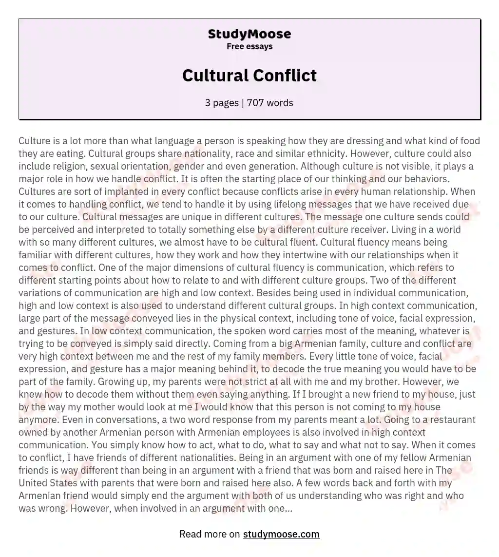 cultural conflict essay examples