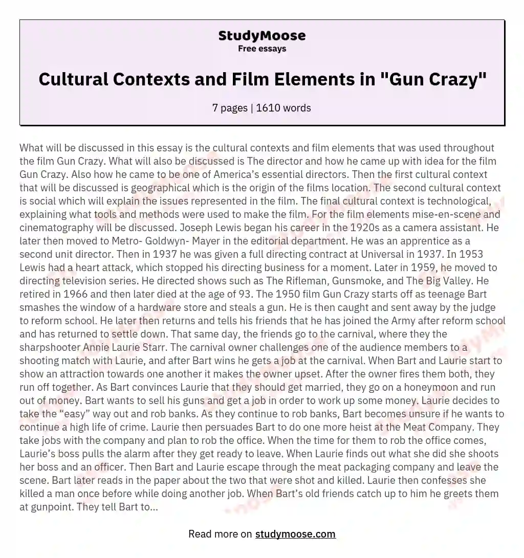 Cultural Contexts and Film Elements in "Gun Crazy" essay