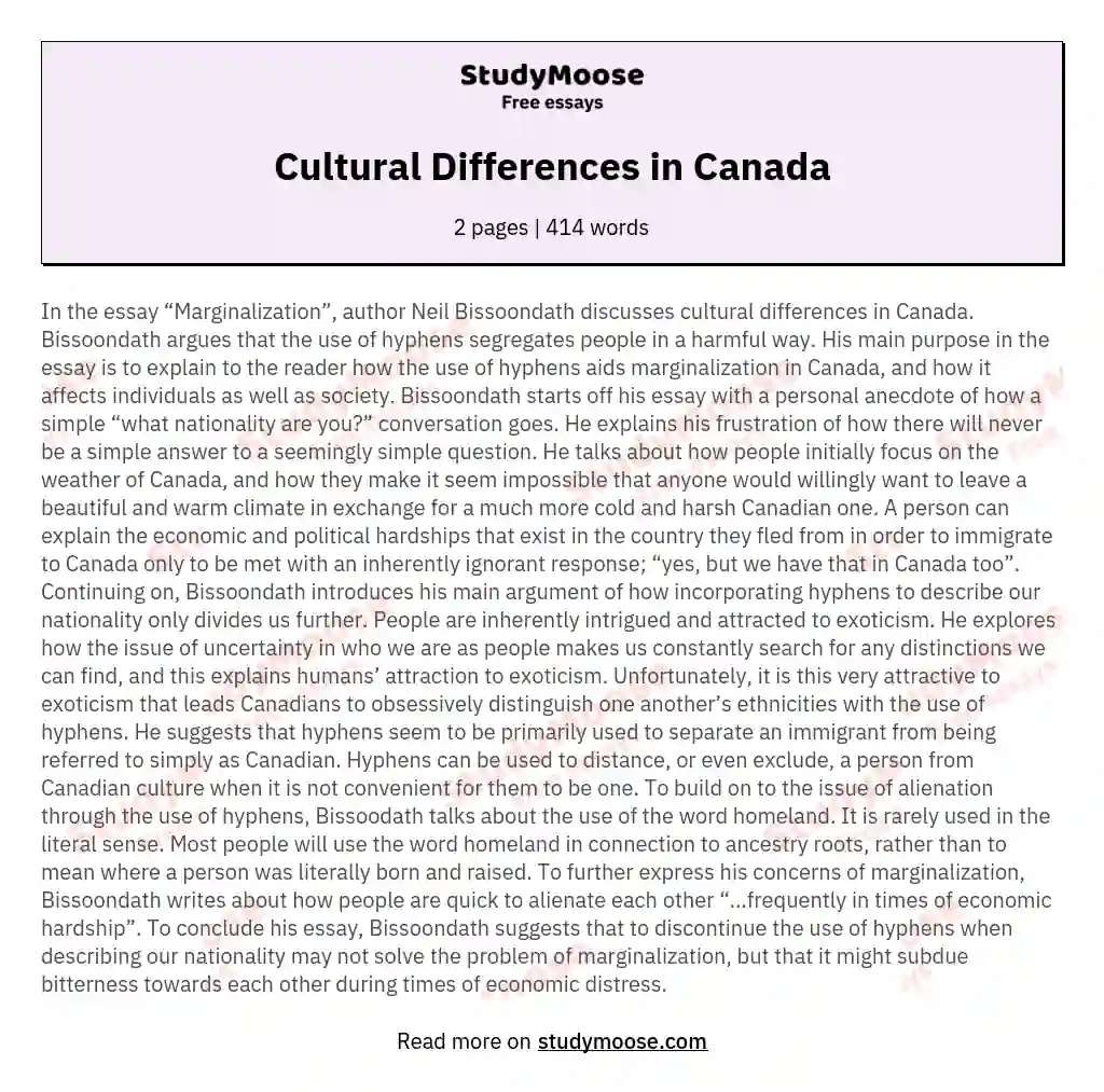 Cultural Differences in Canada