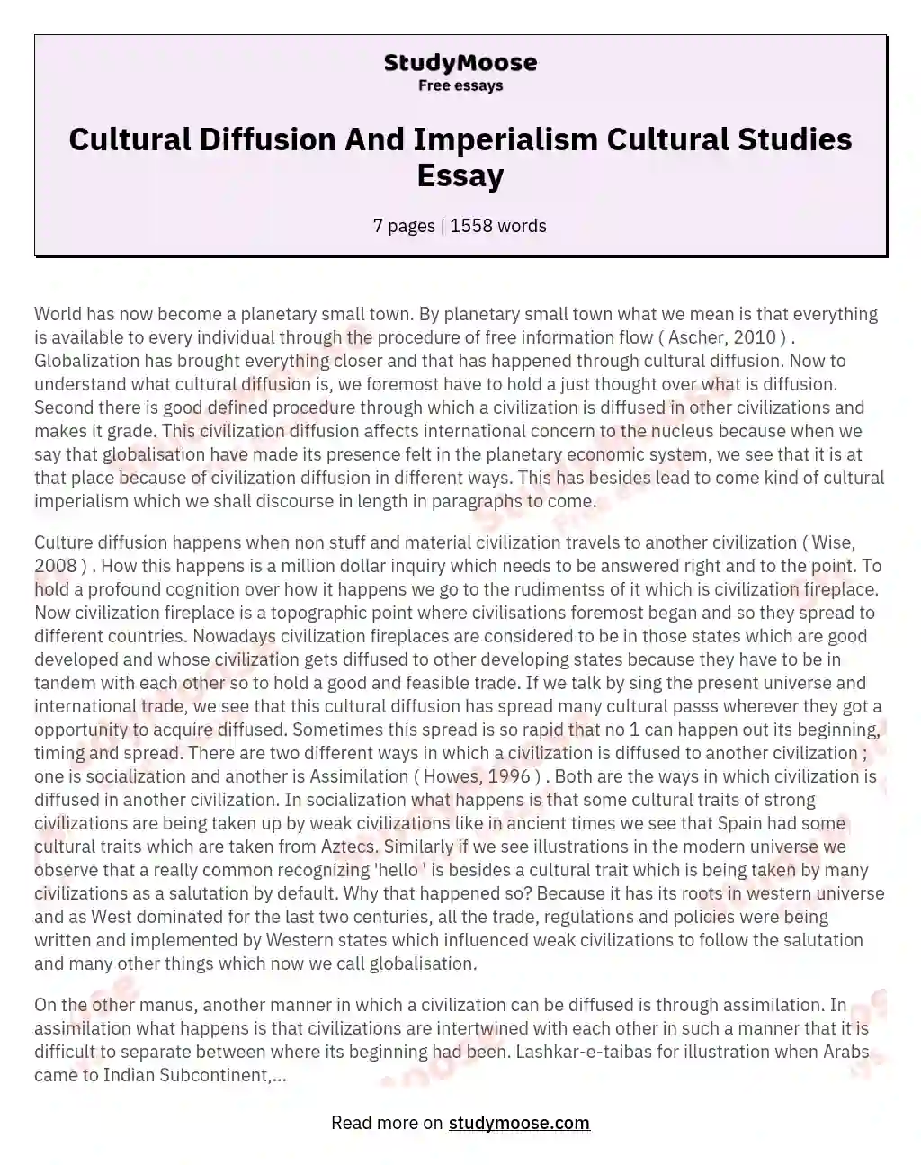 Cultural Diffusion And Imperialism Cultural Studies Essay essay