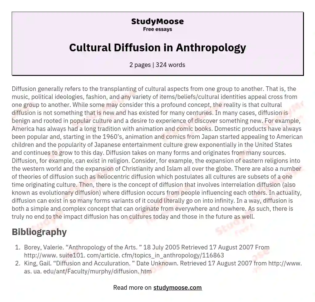 Cultural Diffusion in Anthropology essay