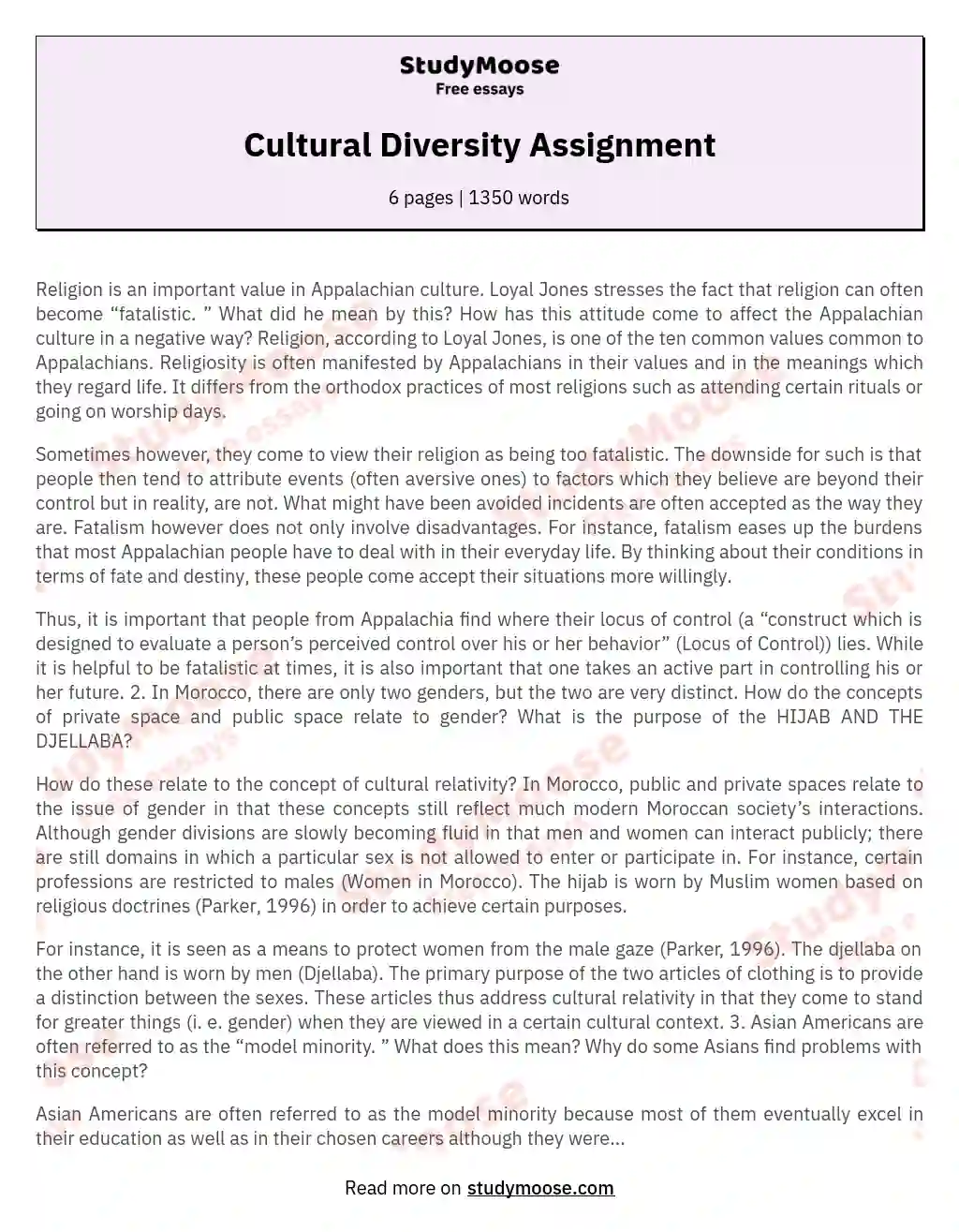 Cultural Diversity Assignment essay
