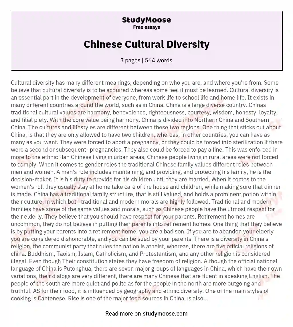 Chinese Cultural Diversity essay