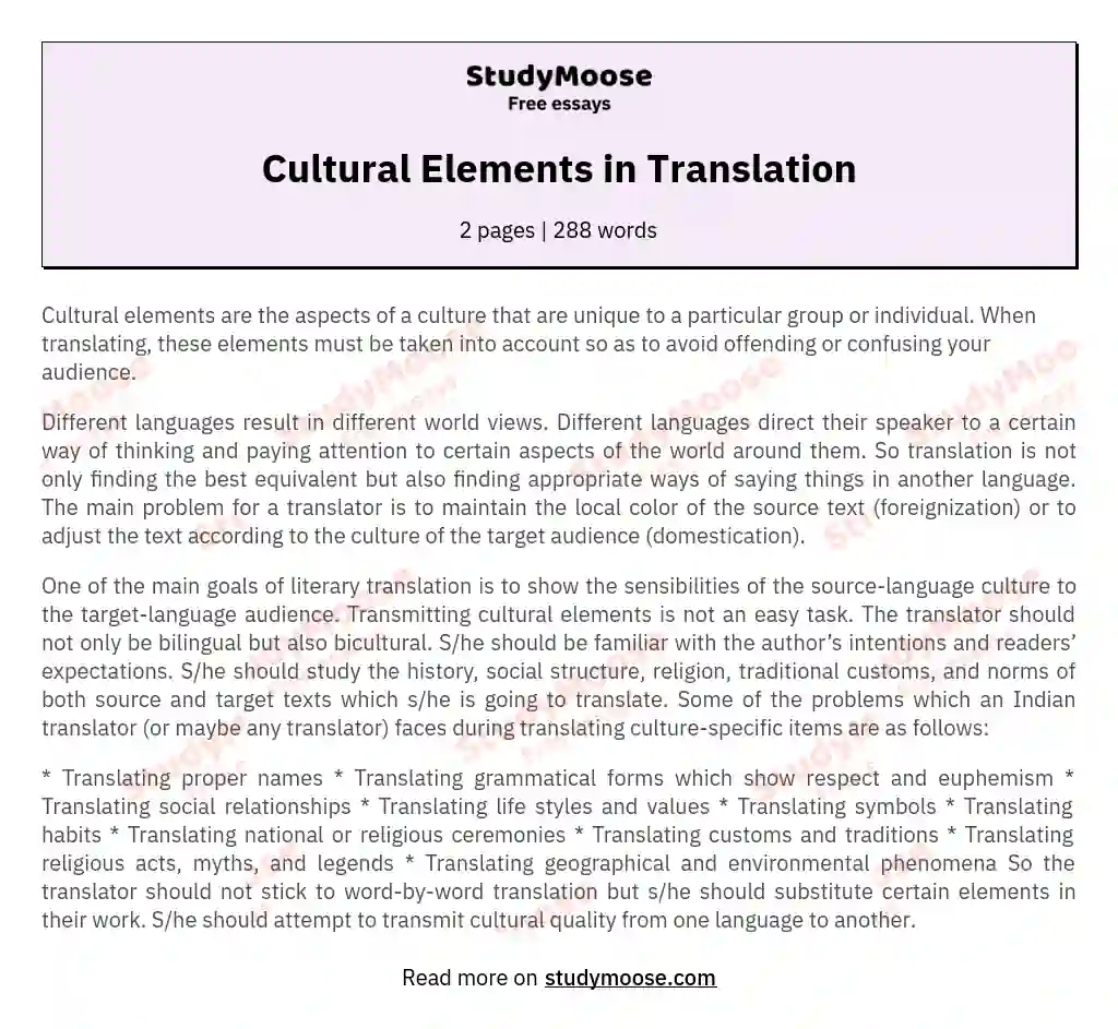 Cultural Elements in Translation essay