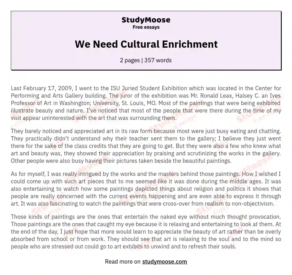 We Need Cultural Enrichment essay