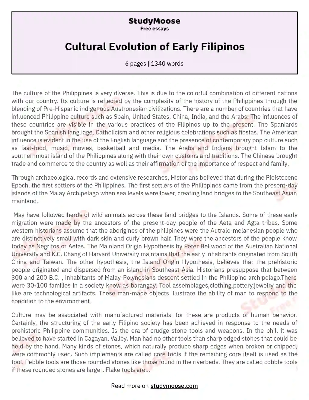 Cultural Evolution of Early Filipinos essay
