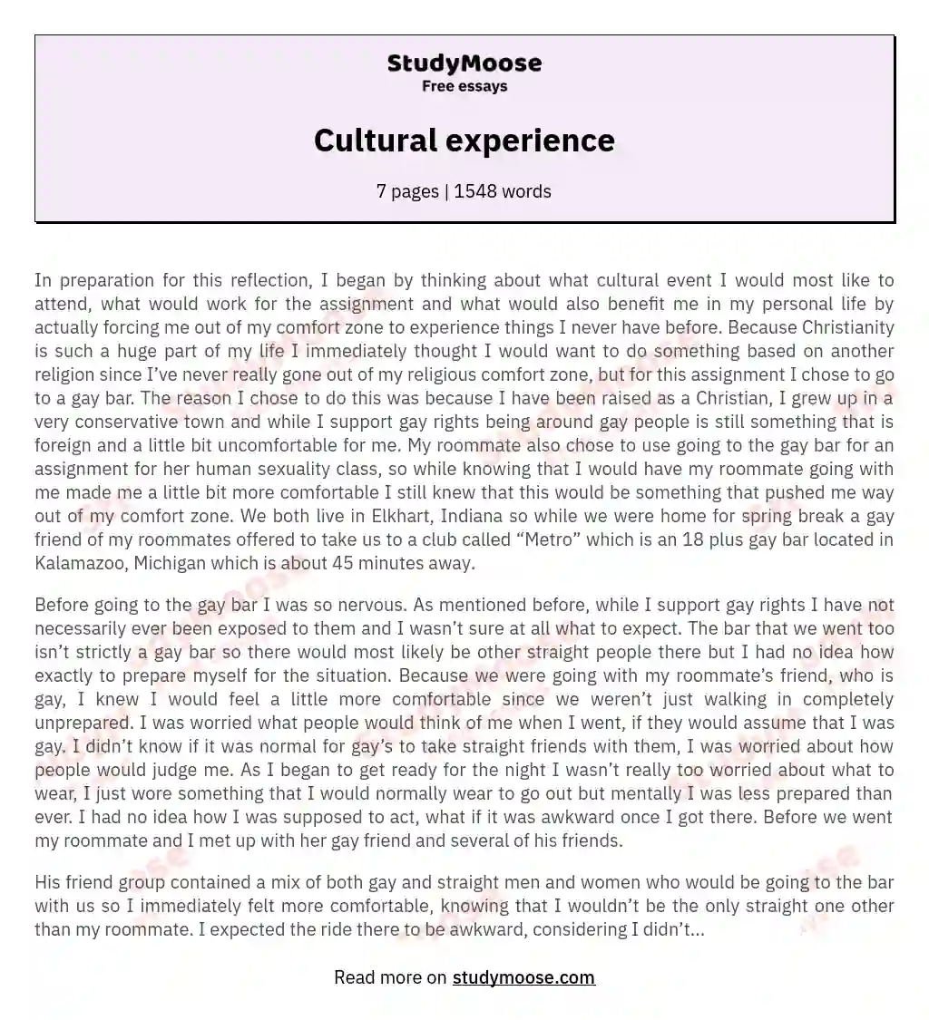 Cultural experience essay
