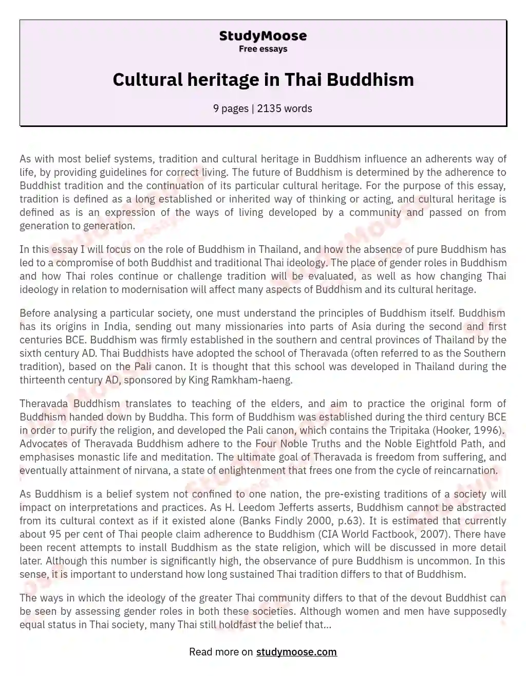 Cultural heritage in Thai Buddhism essay