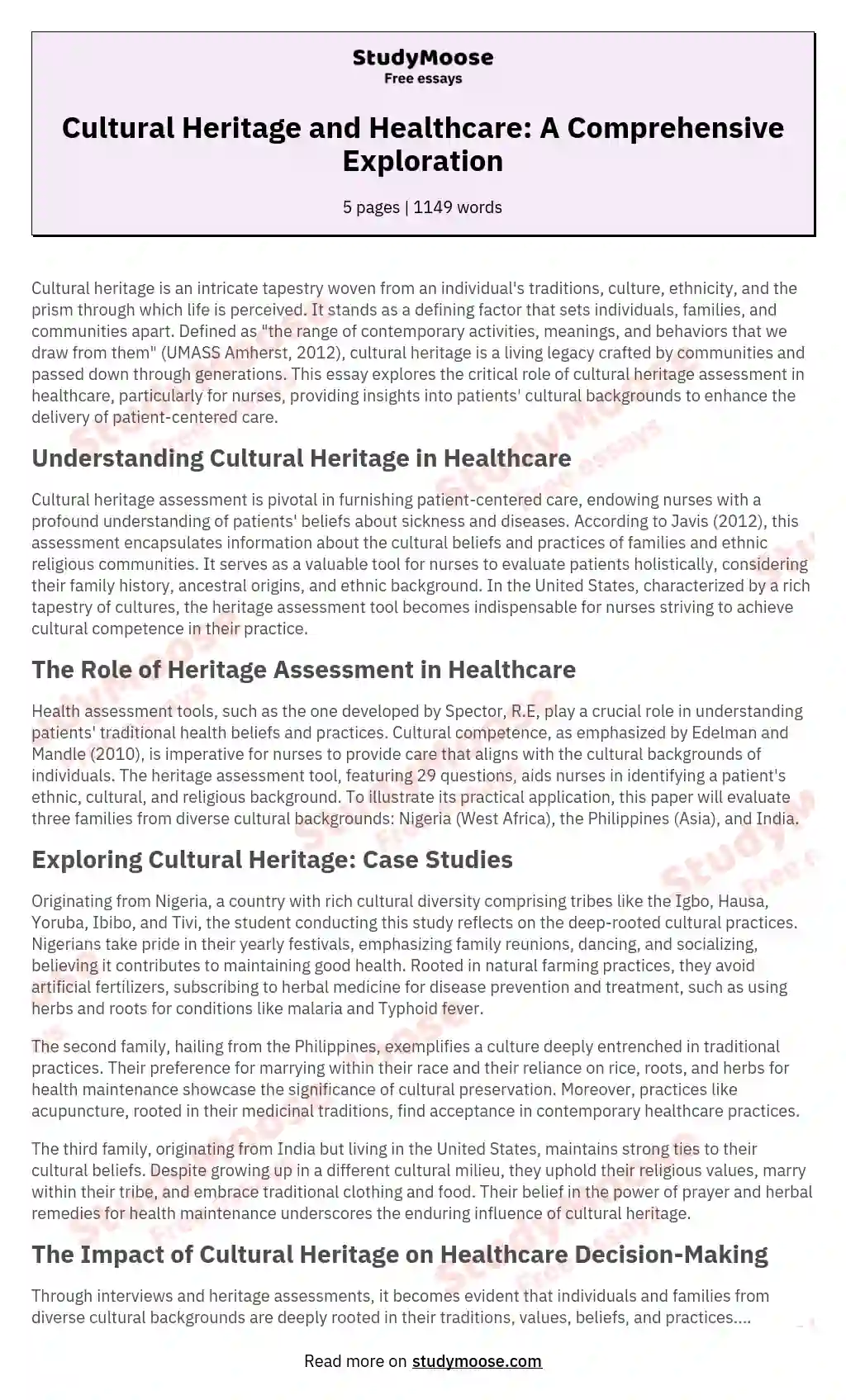 cultural heritage essay in english