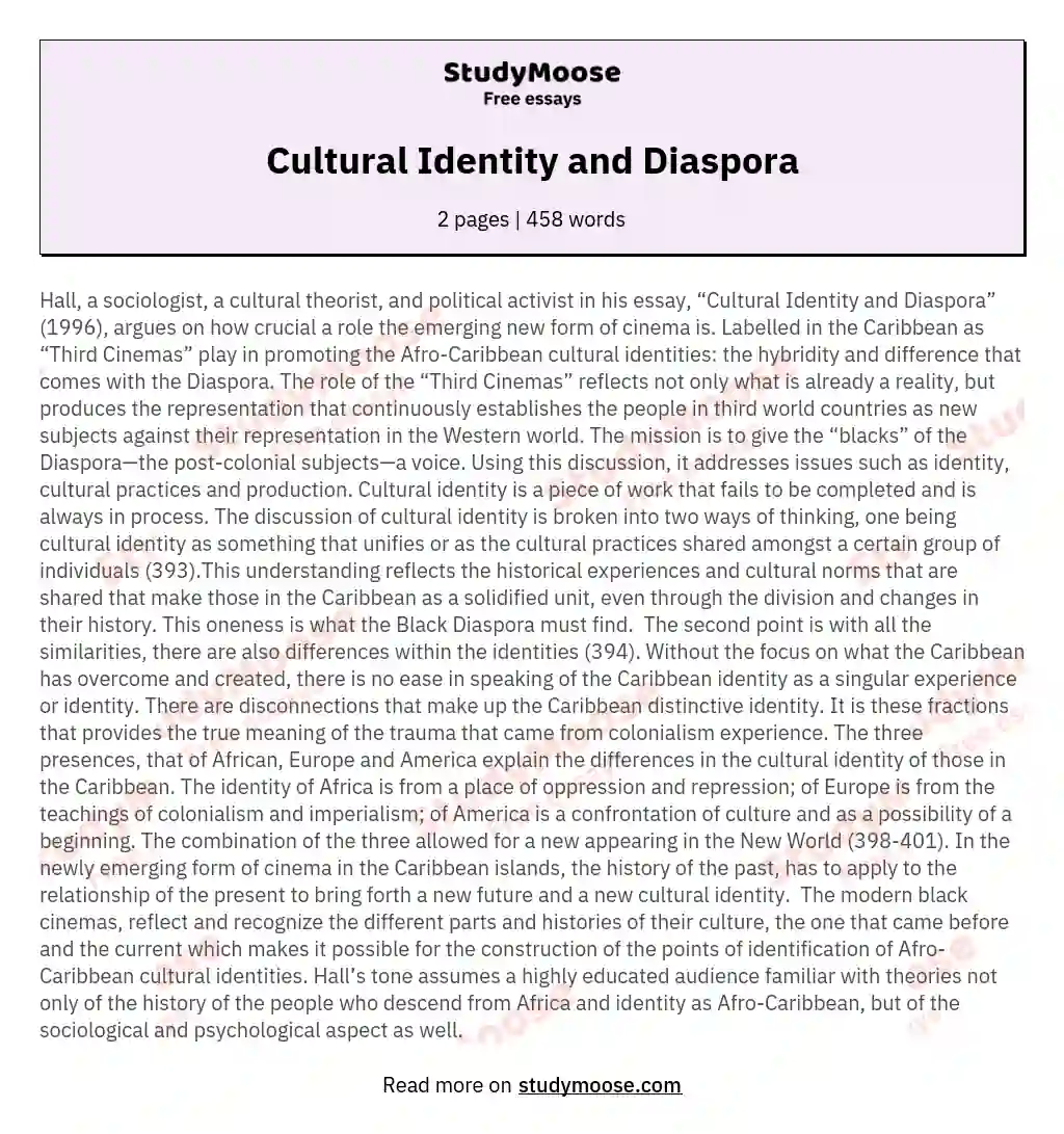 Cultural Identity and Diaspora essay