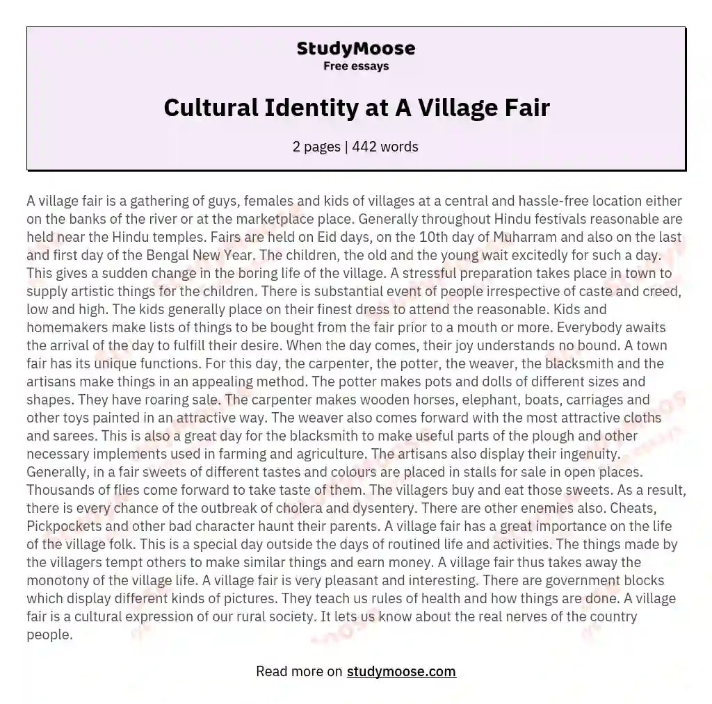 Cultural Identity at A Village Fair essay